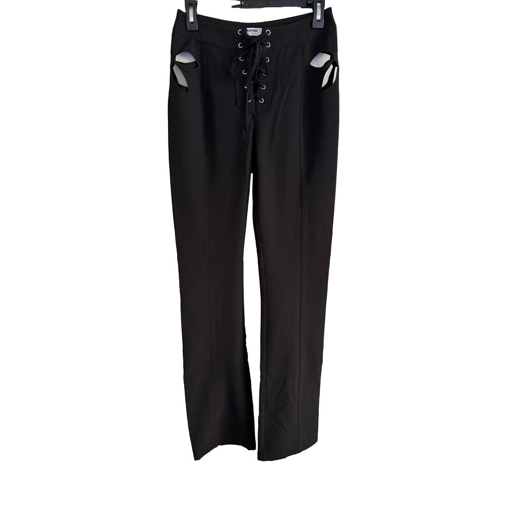 Women's Small Black Lace-Up Cutout High Waist Flare Pants Goth Grunge Festival